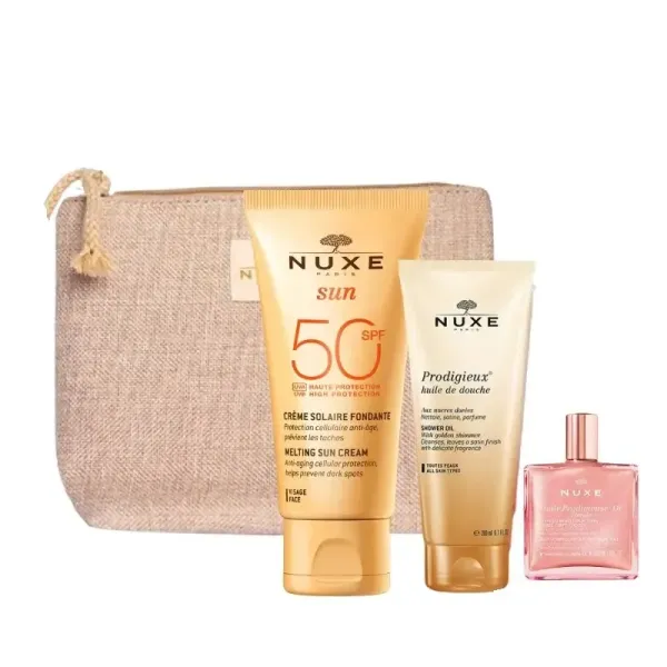 NUXE TROUSSE SUN CREME FONDANTE SPF50+ 50ML+PRODIGIEUX HUILE DE DOUCHE 30ML (OFFERT)+HUILE PRODIGIEUSE OR FLORALE 10ML (OFFERT)