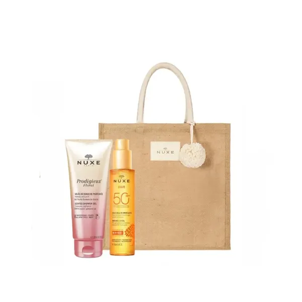 NUXE SAC SUN HUILE BRONZANTE SPF50+ 150ML+PRODIGIEUX FLORAL GELEE DE DOUCHE 200ML (OFFERT)