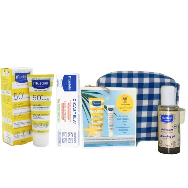 MUSTELA TROUSSE BLEU LAIT SOLAIRE 100ML+CICASTELA CREME REPARATRICE 40ML+GEL LAVANT BIO 45ML (OFFERT)