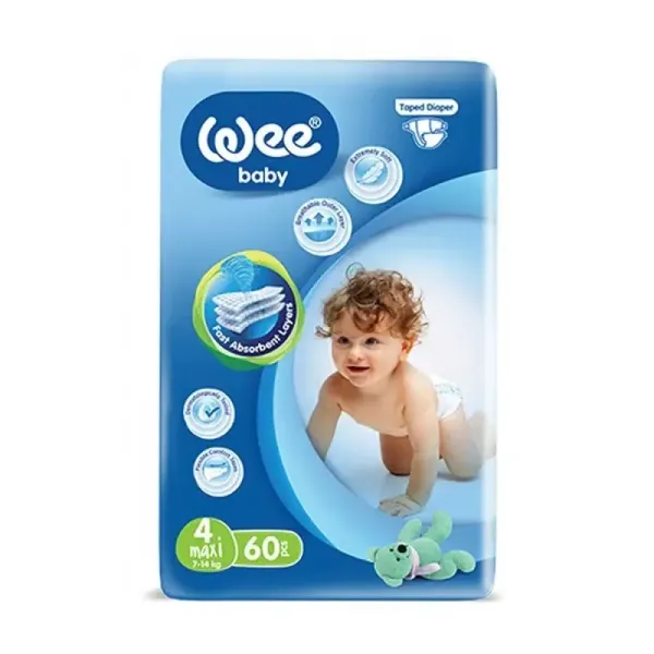 WEE BABY COUCHE TAILLE 4 MAXI 7-14KG 60 PIECES