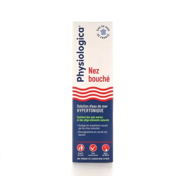 GIFRER PHYSIOLOGICA NEZ BOUCHÉ SOLUTION D'EAU DE MER HYPERTONIQUE SPRAY 100ML
