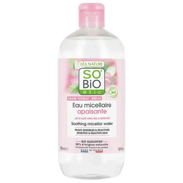 SO BIO ETIC EAU MICELLAIRE APAISANTE ALOE VERA & ROSE 500ML