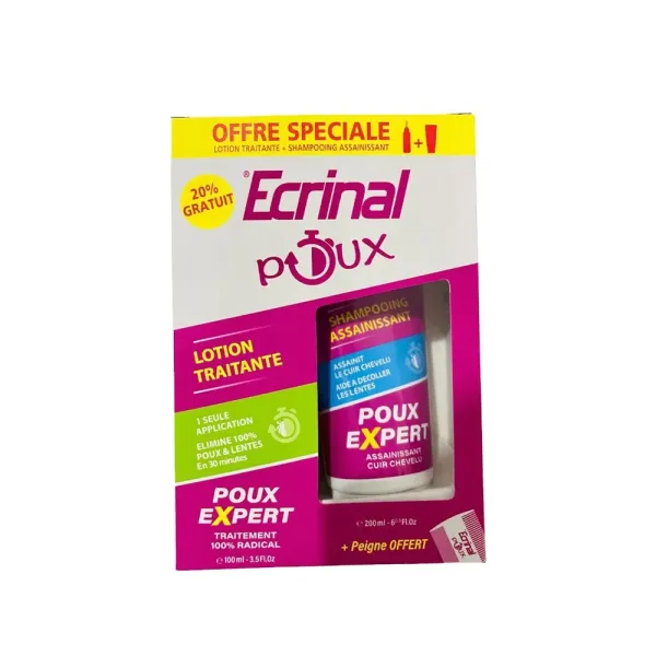 ECRINAL PACK ANTI POUX LOTION+SHAMPOOING (PEIGNE OFFERT)