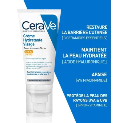 CERAVE CREME HYDRATANTE VISAGE SPF50 52ML