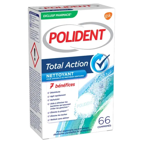 POLIDENT TOTAL ACTION NETTOYANT APPAREILS DENTAIRES