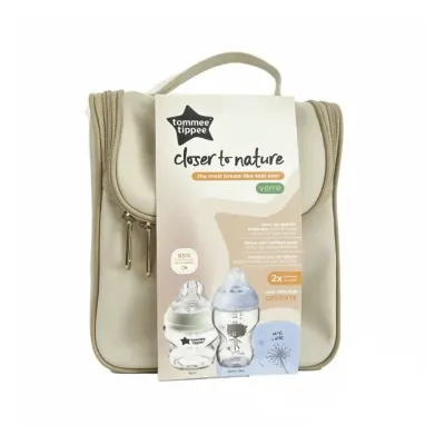 TOMMEE TIPPEE TROUSSE CLOSER TO NATURE 02 BIBERONS EN VERRE BLEU