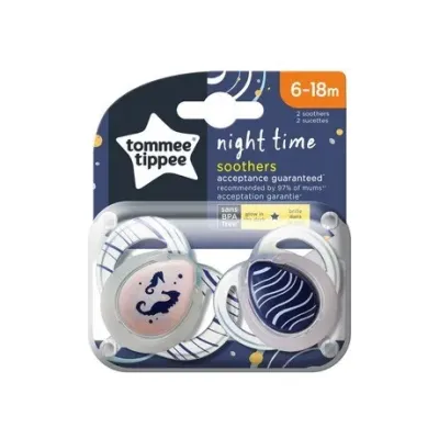 TOMMEE TIPPEE 2 SUCETTES NIGHT TIME 6-18M