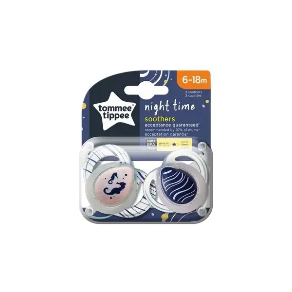 TOMMEE TIPPEE 2 SUCETTES NIGHT TIME 6-18M