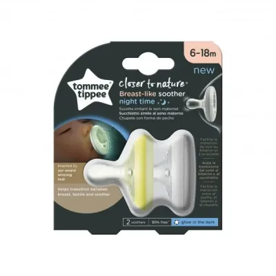 TOMMEE TIPPEE CLOSER TO NATURE 2 SUCETTES BREAST-LIKE NUIT 6-18M
