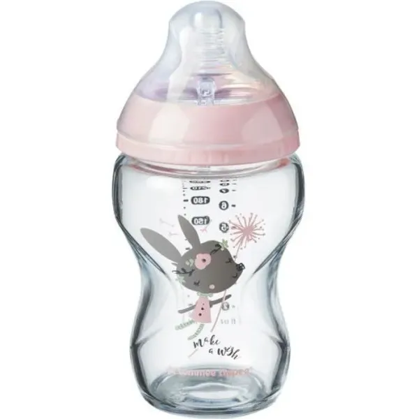 TOMMEE TIPPEE CLOSER TO NATURE BIBERON ROSE EN VERRE 0M+ 250ML