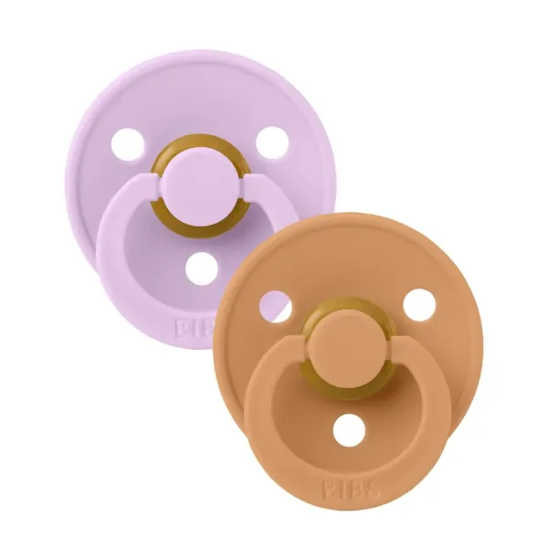 BIBS 2 SUCETTES COLOUR NATURAL RUBBER VIOLET SKY PUMPKIN SIZE 1