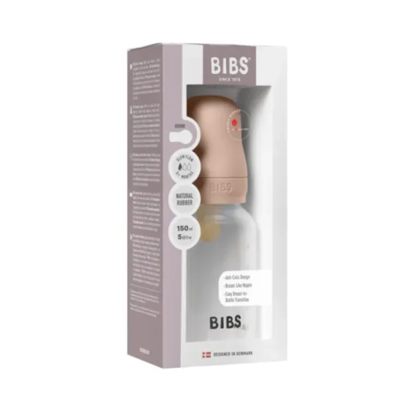 BIBS BIBERON BOTTLE LATEX SLOW FLOW BLUSH 0M+ 150ML
