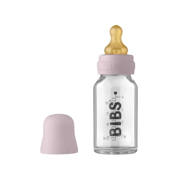 BIBS BABY GLASS BOTTLE COMPLETE SET DUSKY LILAC 110ML