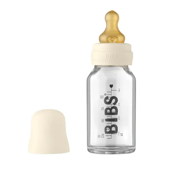 BIBS BABY GLASS BOTTLE BIBERON EN VERRE IVORY 110ML