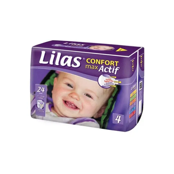 LILAS CONFORT MAX COUCHE BEBE 9-18KG TAILLE 4 24 PIECES