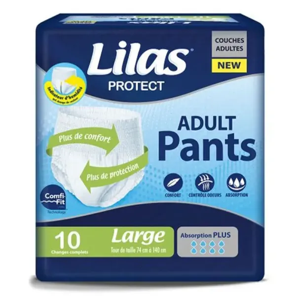 LILAS COUCHE PANTS ADULTE 10 PIECES TAILLE L
