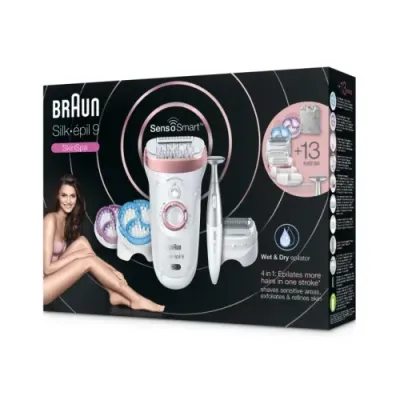BRAUN ÉPILATEUR ÉLECTRIQUE SILK-EPIL 9 SKINSPA SENSOSMART + 13 ACCESSOIRES ET TONDEUSES 3-EN-1 9/980
