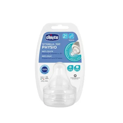 CHICCO LOT DE 2 TETINES SILICONE. 2M+