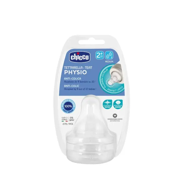 CHICCO LOT DE 2 TETINES SILICONE. 2M+