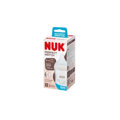 NUK BIBERON PERFECT MATCH EN VERRE  AVEC TÉTINE EN SILICONE SOUPLE 120ML