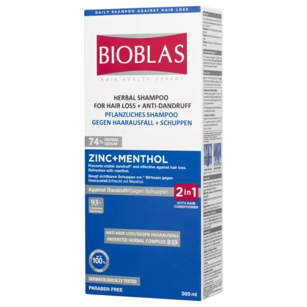 BIOBLAS SHAMPOING ZINC+MENTHOL ANTI PELLICULAIRE 360ML