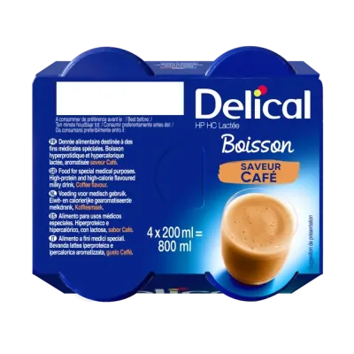 DELICAL BOISSON HP HC LACTÉE SAVEUR CAFÉ 4 X 200ML
