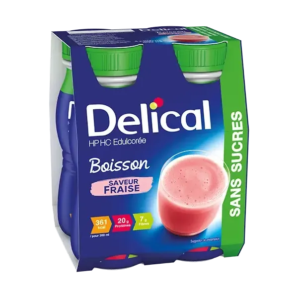 DELICAL BOISSON HP HC SANS SUCRES SAVEUR FRAISE 4 X 200ML