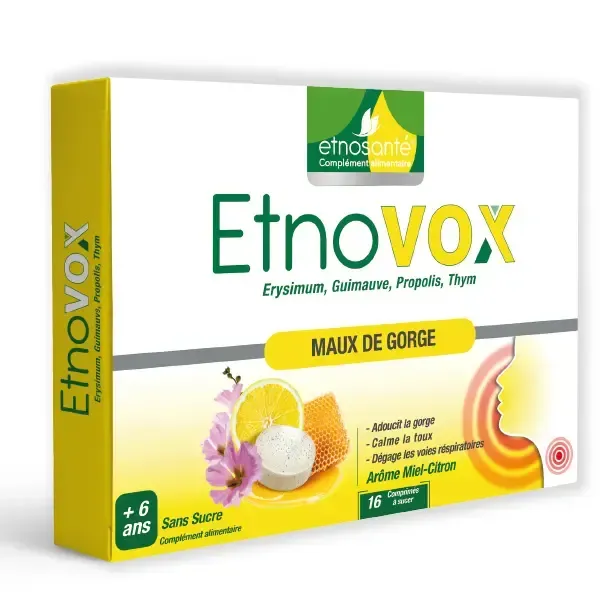 ETNOSANTE ETNOVOX MAUX DE GORGE MIEL CITRON 16 COMPRIMES