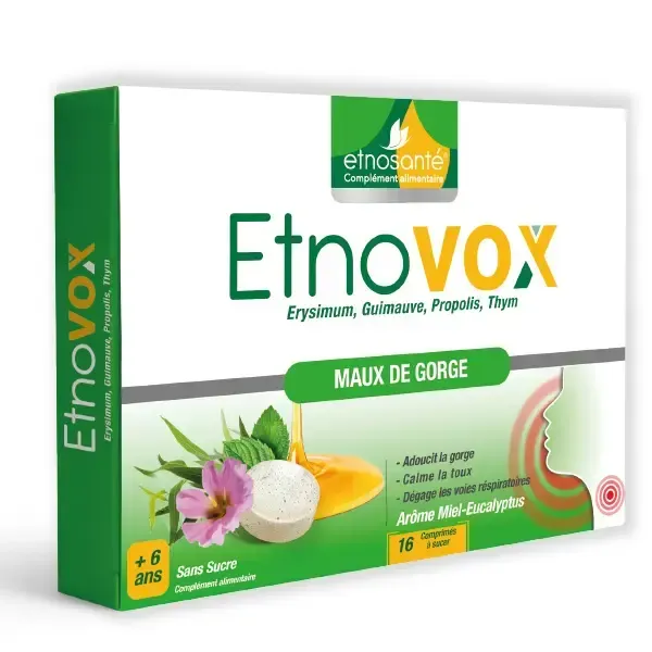 ETNOSANTE ETNOVOX MAUX DE GORGE MIEL EUCALYPTUS 16 COMPRIMES
